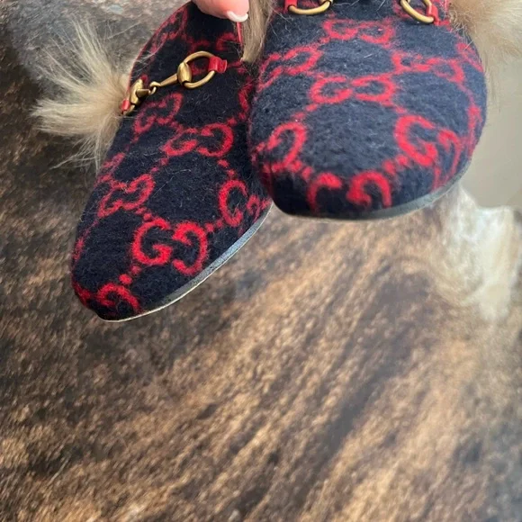 SOLD!! GUCCI DOUBLE GG WOOL/SHEARLING FUR MULE/SHOES/SLIDE - Picture 4 of 9